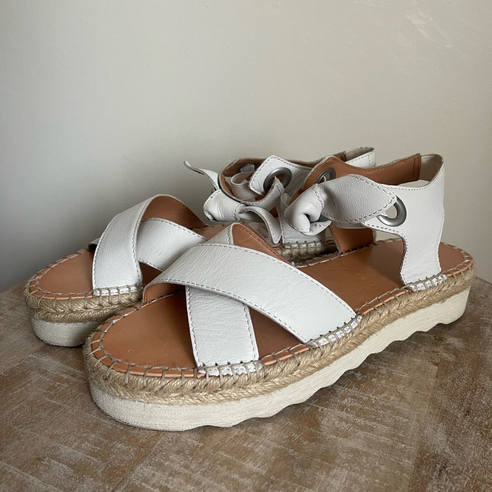 Frye & Co Lula Bow Platform Espadrille Sandals Size 9M white leather